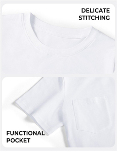Camiseta Blanca de Algodón y Elastano para Niños con Bolsillo en el Pecho, Ropa Escolar, Camiseta Básica de Manga Corta con Cuello Redondo - Product Image 4