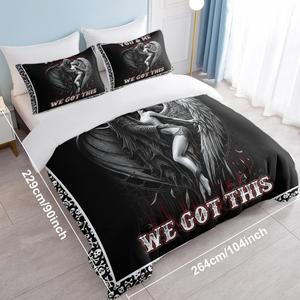 Parure de lit unie en microfibre tissée imprimée Death Angel, 203x229cm, douce, pour chambre à coucher et chambre d'amis, assortie - Product Image 2