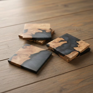 Juego de Posavasos Redondos Modernos Hechos a Mano de Madera y Resina Epoxi Negra de 10 cm de Diámetro, REHMAN CRAFT - Product Image 4
