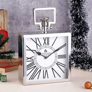 Acier inoxydable carré moderne et minimaliste de 8 pouces |   Horloge de bureau avec poignée en métal, luxe |   Décoration de table pour la maison |   Décoration de bureau - Product Image 1