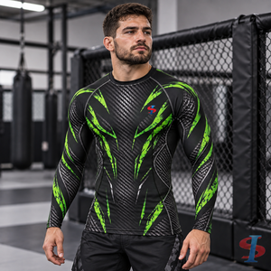 Custom Carbon Venom Grid <b>BJJ</b> MMA <b>Rash</b> <b>Guard</b> Men Long Sleeve Compression Shirt Sublimated Grappling Fightwear OEM Manufacturer - Product Image 1