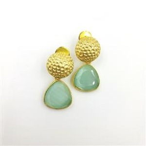 Boucles d'oreilles plaquées or 18 carats avec pierre précieuse en calcédoine aqua de forme trilobée, boucles d'oreilles plaquées or de forme trilobée avec aqua de forme trilobale - Product Image 1