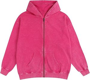 Haut de survêtement à capuche zippé intégral, coupe oversize, en molleton 100% coton épais, délavé à l'acide, style vintage, personnalisable - Product Image 4