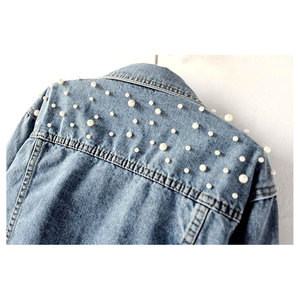 Women Oversized <b>Denim</b> <b>Jacket</b> Embroidered Pearls Beading Stylish Casual Loose Fit Jeans Coat Trendy Streetwear Fashion Outerwear - Product Image 5