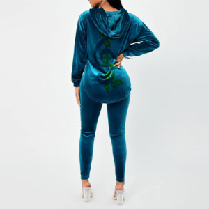 <b>Men</b> Teal <b>Velour</b> 100% Cotton High Street Winter Fleece <b>Tracksuit</b> Set Hooded Sweatshirt Long Sleeve Skinny Pants 2 Piece - Product Image 4