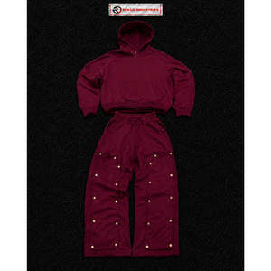 Conjunto de Sudadera con Capucha Oversize Color Granate para Hombre, Ropa Deportiva Personalizada, Sudadera con Botones a Presión y Pantalones Anchos, Venta al Por Mayor - Product Image 5