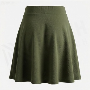 Jupe courte plissée vert olive pour femme, taille élastique, couleur unie, décontractée, toutes saisons - Product Image 2
