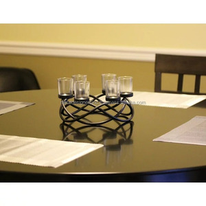 Bougeoir de table en fer avec lanterne en verre à 6 volets décoratifs Round Waves pour les fêtes de mariage et les événements - Product Image 5