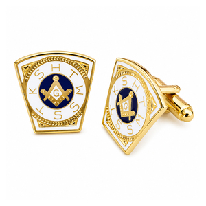 Gemelos Masónicos Personalizados con Diseño de Llave de Masonería, Tono Dorado, Azul y Blanco, Compás Cuadrado, Accesorios Formales para Camisa, Regalo para Logia - Product Image 1