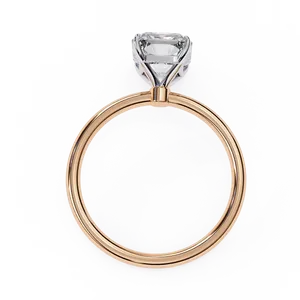 Bague solitaire de déclaration en or sur mesure avec diamant de laboratoire taille radiant de 3 carats, sertie à quatre griffes en V et tige fine - Product Image 4