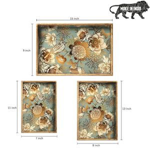 Plateau de service rectangulaire décoratif de luxe en bois poli plaqué or, motif floral et oiseaux, pour la décoration intérieure, les mariages et la vie quotidienne - Product Image 3