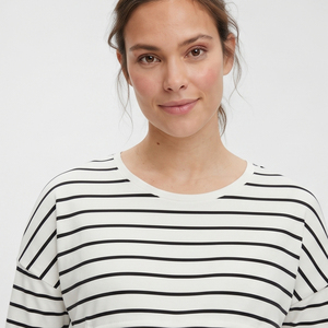 T-shirt long de maternité en coton et polyester à rayures pour femmes, t-shirt d'allaitement surdimensionné, t-shirts de grossesse pour femmes - Product Image 6