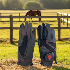 Custom Logo Color Professional Women's Equestrian Horse Riding Gloves <b>Hook</b> Loop Closure Synthetic Leather Air Mesh Strong Grip - Product Image 3
