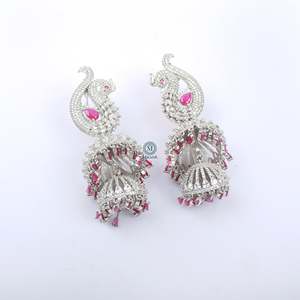Lucy CZ Designer Jhumkas-14K Gold Plated Ethnic Drop Earrings with Pearl - Product Image 2