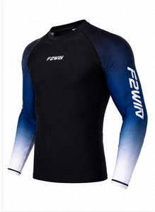 F2WIN Rashguard Unisexe à Manches Longues Noir Bleu Dégradé Séchage Rapide Anti-Bactérien Écologique Spandex Polyester Maillot de Bain Adulte - Product Image 4