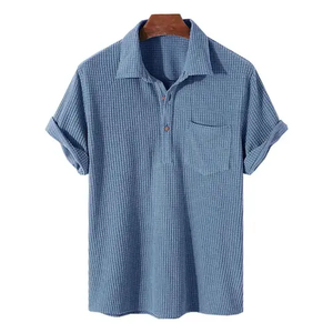 Polo en coton rayé pour homme, manches courtes, décontracté, respirant, tissu tissé avec poche, coupe classique - Product Image 2