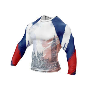 Wholesale Men's Rash Guards Sportswear Custom Logo Digital Print Solid Breathable Lightweight 160g Polyester/Nylon Rash Guards - Product Image 3