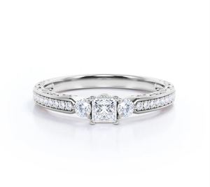 Bridge Accent Setting 0.75 Carat Princess Cut Moissanite Three Stone Engagement <b>Ring</b> <b>925</b> <b>Silver</b> Luxury Wedding Gemstone <b>Rings</b> - Product Image 1