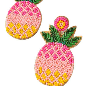 Boucles d'oreilles pendantes fantaisie en perles de fruits d'été, style ananas, avec perles de rocaille, cadeaux pour femmes, d'Inde - Product Image 1