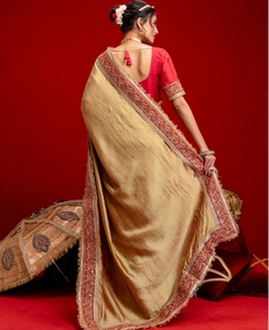 Sari de Mezcla de Seda Bordado y Adornado al Estilo Bollywood KV - Product Image 6