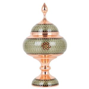 Sucrier exclusif en émail blanc avec finition cuivre et couvercle, pot à bonbons ornemental à piédestal floral, collection de vaisselle haut de gamme - Product Image 1