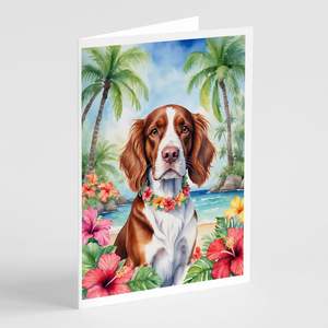 Whimsical Welsh Springer Spaniel Luau <b>Greeting</b> <b>Cards</b> Pack of 8 Blank Note <b>Cards</b> with Envelopes A7 Size 5x7 - Product Image 1