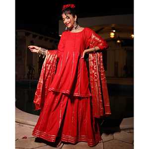 Conjunto de Traje Formal de Satén Antiarrugas para Mujer, Marca Aarna, Color Rojo, Talla XS, para Invierno - Product Image 2