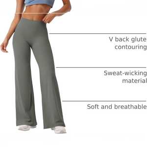 Custom/OEM Women's High Waisted Flare Yoga Pants Buttery Soft <b>Tummy</b> <b>Control</b> Wide Leg Leggings Sage Green Pilates Workout Pants - Product Image 3