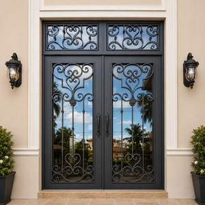 Porte d'entrée en fer forgé sur mesure avec un design décoratif élégant, une construction en acier durable et une finition haut de gamme pour une entrée de maison de luxe - Product Image 3