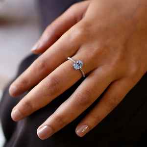 Anillo de compromiso ovalado de aguamarina, piedra de nacimiento de marzo, plata de ley 925, gema azul, anillo de boda, regalo para mujer - Product Image 5