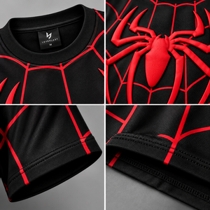T-shirt Spiderman personnalisé avec logo, toile d'araignée rouge et noire, manches courtes, streetwear, impression sérigraphique en relief - Product Image 6