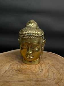 Statue de tête de Bouddha en laiton antique moderne, artisanat en métal fait à la main, décoration d'intérieur - Product Image 4