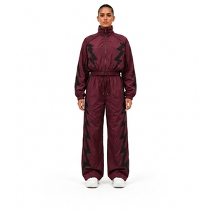 Black Nylon Sports Tracksuit Full <b>Set</b> with Athletic Jacket and Track Pants for Training Fitness Running Workout and Outdoor wear - Product Image 1