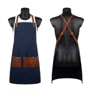 Delantal de Barbero para Hombre, Lona de Algodón de 320 GSM con Paneles de Cuero Marrón, Tirantes Cruzados Ajustables, Logotipo Personalizado, Ropa de Trabajo Profesional - Product Image 4