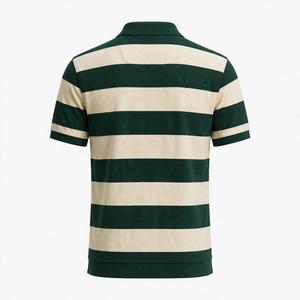 Polo Unisex NEXTEX de Rayas Anchas, Color Verde Bosque Crema, Tejido Piqué de Algodón, Manga Corta, Cuello Polo - Product Image 2