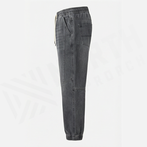 Pantalon Jogger en Denim Délavé Foncé pour Homme, Taille Mi-Haute, Coupe Droite, en Coton, Style Décontracté Automne, avec Poches, Respirant - Product Image 3