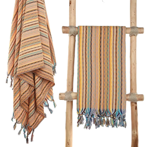 Manta de Algodón Tejida a Rayas Multicolores con Detalle de Borde con Borlas - Product Image 5