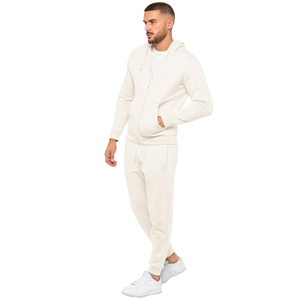 Conjunto Deportivo de Hombre con Capucha Color Crema, Manga Larga, Pantalones Jogger Casuales de Color Sólido, Sudadera y Zapatillas Blancas para Otoño - Product Image 3