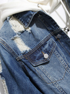 Spring Autumn New Trend Hip Hop <b>Men</b> <b>Denim</b> <b>Jacket</b> 100% Cotton Waterproof Breathable Fleece Casual Ripped Style <b>Men's</b> <b>Jacket</b> - Product Image 5
