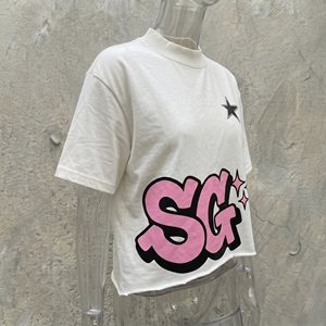 Camiseta SG Rosa y Blanca de Manga Corta con Cuello Redondo para Hombre, Estilo Casual Oversize, 100% Algodón Jersey - Product Image 4