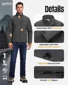 Deep Gray Men's Full Zip <b>Fleece</b> Jacket Stand Collar Polar Outerwear Lightweight Warm Casual Winter Coat - Product Image 5