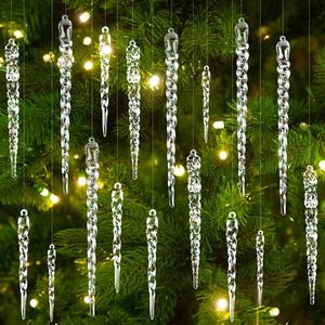 4 Stili 24 Pezzi Decorazioni Natalizie in Cristallo, Ornamenti Pendenti a Ghiacciolo in Acrilico Trasparente per Albero di Natale e Capodanno - Product Image 1