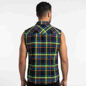 Camisa de Franela a Cuadros sin Mangas para Hombre, Textura Sólida Personalizada, con Botones, Estilo Casual de Verano, con Bolsillo, Camisa de Algodón para Hombre al por Mayor - Product Image 2