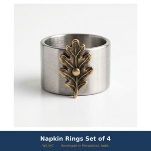 Juego de 4 Anillos para Servilletas con Motivo de Hoja en Latón Surtido, Porta Servilletas de Metal con Acabado Cepillado para Decoración de Mesa de Comedor - Product Image 3
