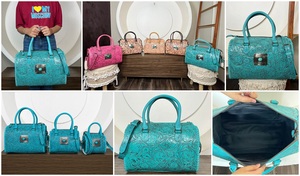 Bolso Grande de Cuero Genuino Grabado a Mano para Mujer, Modelo Speedy 2026, de Piel de Vacuno con Piedra Turquesa, Tipo Bandolera/Duffle, ¡Venta Caliente! - Product Image 3
