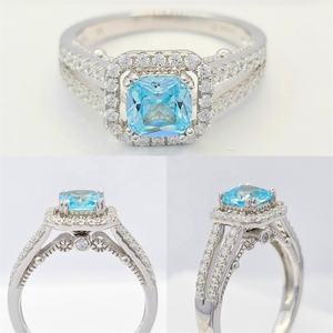 Anillo de moda de circón azul clásico, rodio y chapado en oro, compromiso de boda, conjunto de joyería de circonia cúbica - Product Image 2