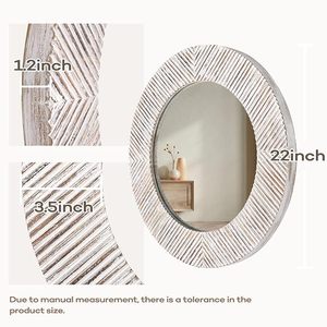 Handcrafted <b>Round</b> Whitewashed Wooden <b>Wall</b> <b>Mirror</b> Rustic Farmhouse Decorative Accent <b>Mirror</b> for Living Room Bedroom Entryway Bath - Product Image 6