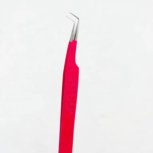 Original Solid Stainless Steel Lash <b>Engraved</b> Eyelash Extension Tweezer Hot Pink 90 Degree Silver Smooth Low Cost Custom Tweezers - Product Image 4
