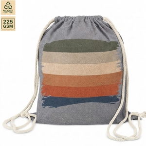 225 GSM Recycled Cotton <b>Drawstring</b> <b>Backpack</b> Gym Sports 37x40 cm Flat Custom Logo Wholesale OEM Private Label Model ANKJ058-R - Product Image 1