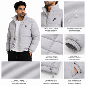 Quilted Puffer Men's <b>Jackets</b> Stand Collar Padded Winter Outerwear Wholesale OEM Custom Lightweight Warm Windproof Casual <b>Jacket</b> - Product Image 5